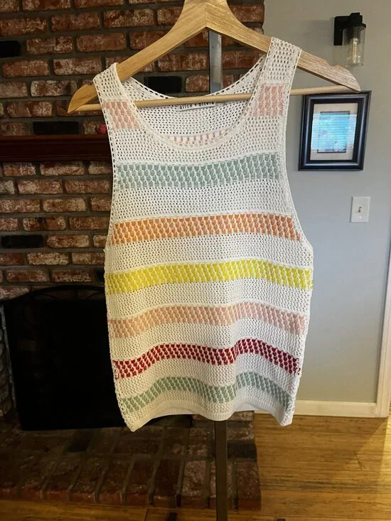 Alice + Olivia Crochet Knit Stripe Tank Top Size Small Multicolor Preloved - Picture 3 of 3